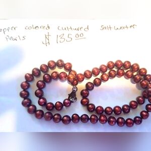 Champagne Copper colored natural saltwater pearls with sterling silver 14 inch